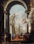 unknow artist ARCHITECTURAL CAPRICCIO WITH THE HOLY FAMILY Germany oil painting artist